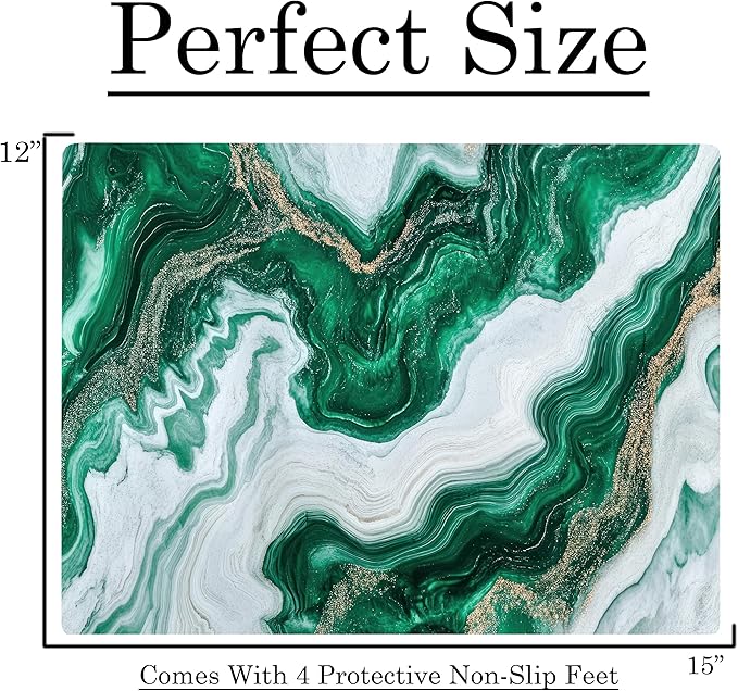 White Green Moss Agate Marble Kitchen Glass Cutting Board Ocean Decorative Gift Marbled Granite Stone Rock Gift For Her Mom Wife (White Green)