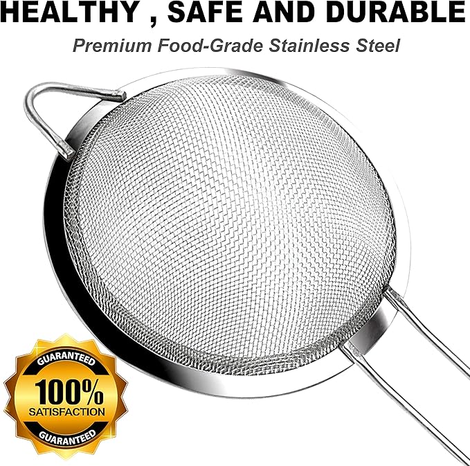 Anaeat Fine Mesh Strainers - Premium Stainless Steel Colander Sieve Sifters, with Durable Mesh and Sturdy Handle, Excellent for Sifting Dry ingredients, Flour, Pastas, Rice, Tea (4.73"）