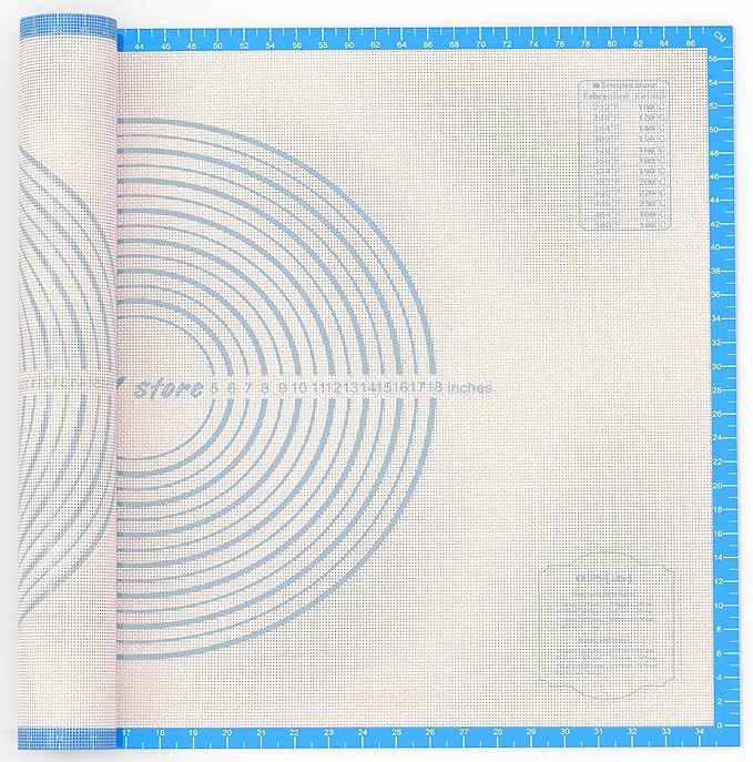 36 * 24 inches Blue, Non-Slip Silicone Baking Sheets - Baking Mat with 0.7mm Thickness - Non-Stick Pastry & Cookie Mat for Kitchen Counter for Rolling Out Dough with Measurements.