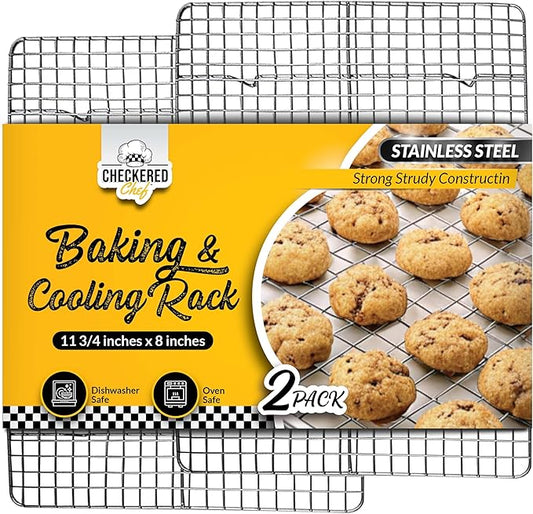 Checkered Chef Cooling Rack for Cooking and Baking - 8” x 11 ¾" Set of 2 Stainless Steel, Oven Safe Grid Wire Cookie Cooling Racks