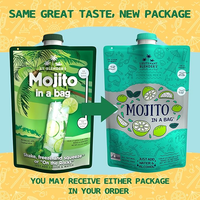 Lt. Blender's Mojito in a Bag - Each Bag Makes 1/2 Gallon of Frozen Cocktails – Non-GMO Cocktail Mix for Slushies – Make a Cocktail, Wine Slushie or Mocktail - (Pack of 3)