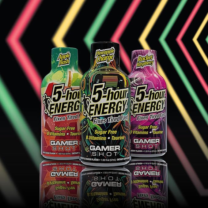 5-Hour Energy Gamer Shots Variety Pack, 30 Count (1.93 fl oz) - Extra Strength Apple Bash, Rocket Raspberry, Pineapple Charge Flavors