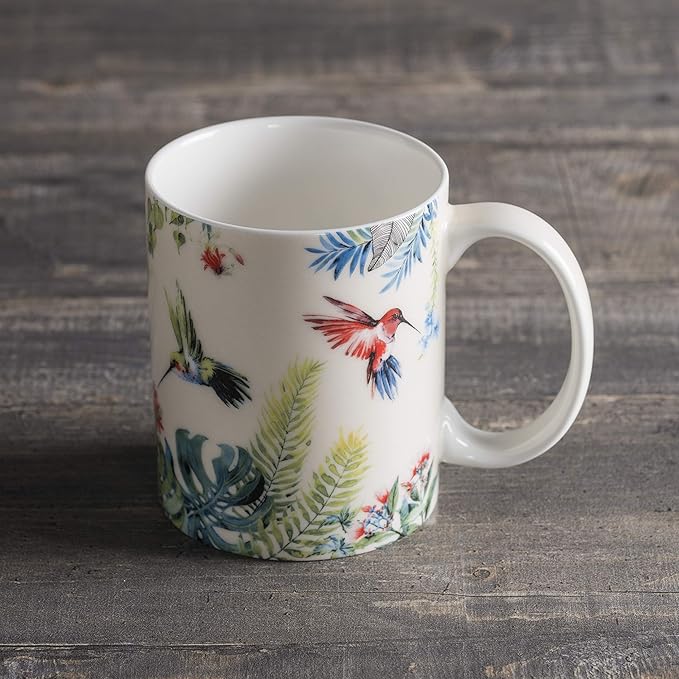 Maison d' Hermine Coffee Mug with Handles Fine Bone China Mugs Pack of One Tea Cups for Hot Beverages Cappuccino Latte Home Restaurant Office Perfect for Gift (Tropiques - Colibris, 12 Ounce)