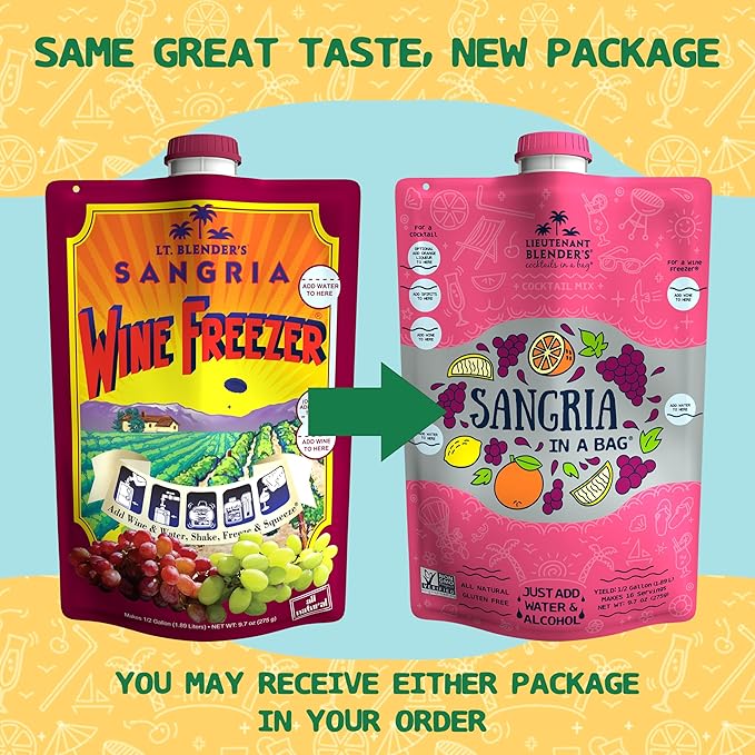 Lt. Blender's Sangria in a Bag – Wine Slushie Mixes - Each Bag Makes 1/2 Gallon of Frozen Red Sangria Mix – Non-GMO Wine Freezer Mix - Make with Wine, Liquor or as a Mocktail - (Pack of 3)
