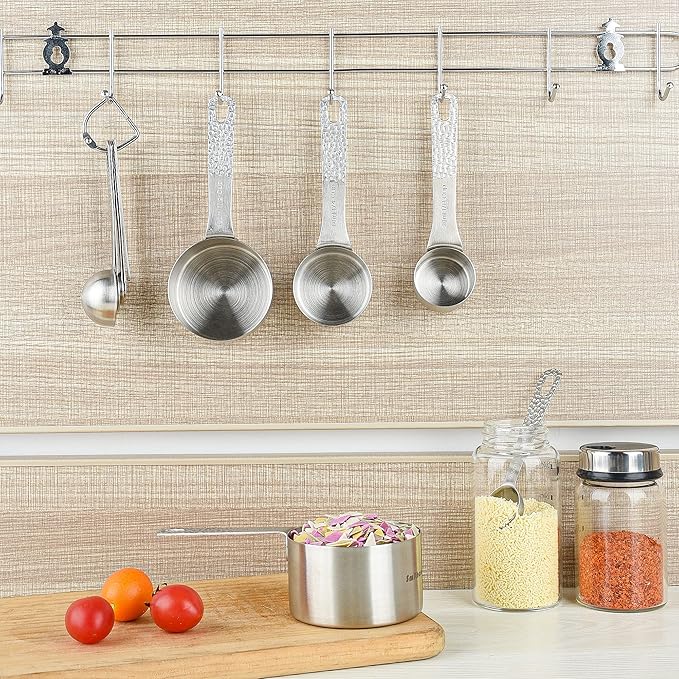 Measuring Cups and Spoons Set 10, 18/8 Stainless Steel Measuring Cups and Spoons Set for Baking & Kitchen, Metric & US Metal 4 Measuring Cups and 5 Measuring Spoons with 1 Leveler