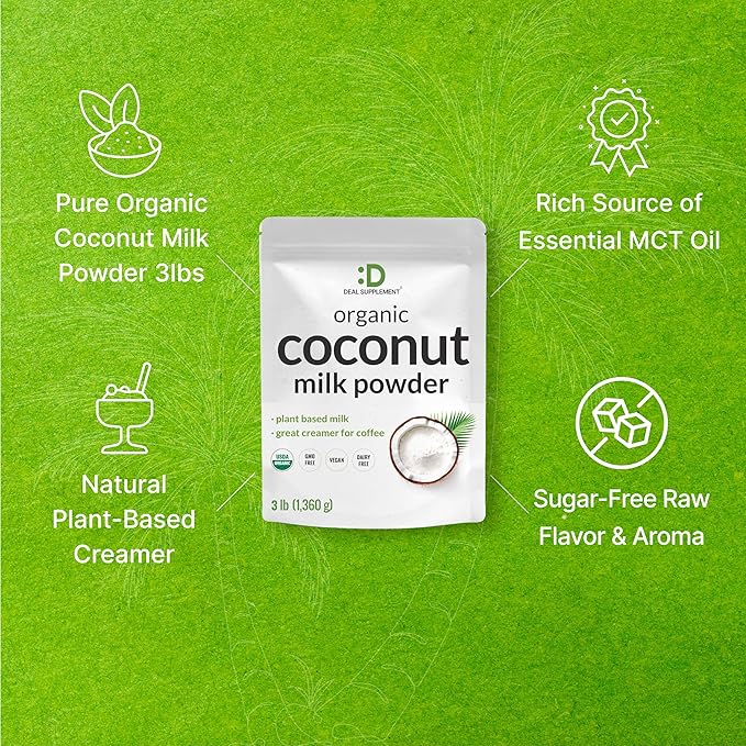 Unsweetened Organic Coconut Milk Powder, 3lbs – Dairy Free Creamer Alternative – Sugar Free Raw Flavor – Rich Source of MCT Oil – Great for Coffee or Tea – Non-GMO, Plant Based, Keto