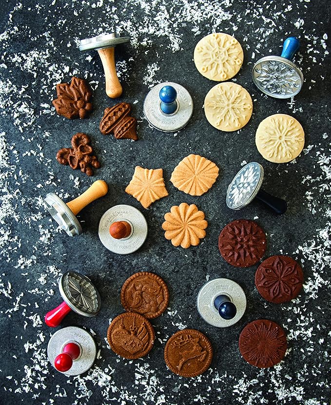 Nordic Ware 01236 Yuletide Cast Cookie Stamps, 3-inch rounds, Silver