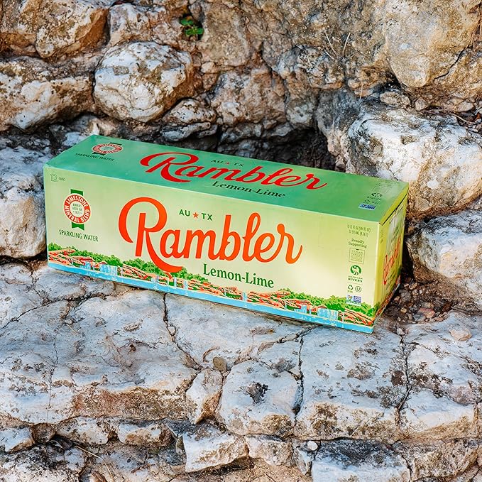 AUTX RAMBLER Sparkling Water, Texas Limestone Mineral Blend, Lemon-Lime Flavor, 12-Ounce Cans, 12-Pack