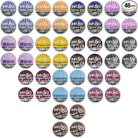 InfuSio Coffee Pods Variety Pack – 48 Count, 12 Sophisticated Medium & Dark Roast Blends, Crafted Blends Collection – Premium Single-Serve Coffee, Compatible with Keurig K-Cup 2.0